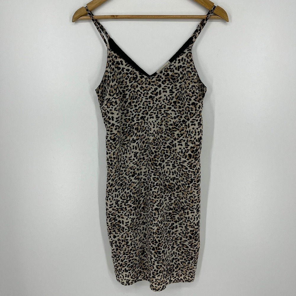 Via Signoria Leopard Print Slip Dress Womens S Made in Italy Animal Print V-Neck